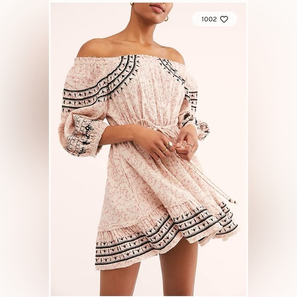 Free People Swing Into Spring floral embroidered off shoulder Mini Dress Sz S/P - Picture 11 of 13